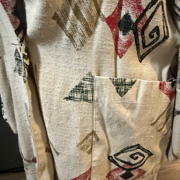 Vtg Dress Barn Abstract Print Draped Blazer Womens M Neutral Beige Boho Artsy - Picture 9 of 9